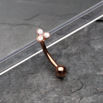 Detail View 1 of Rose Gold Trinity Opal Sparkle Curved Barbell Ring-White